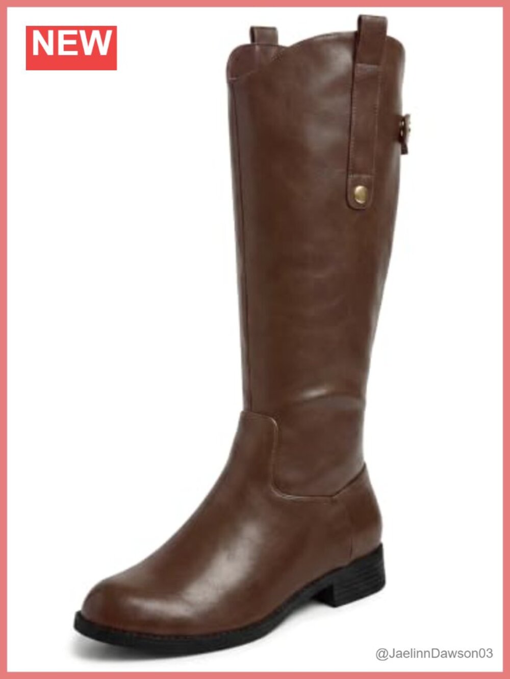 Faux Leather Knee High Boots Chunky Low Heel Back Zipper Round Toe Tall Boots